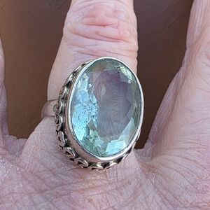 Green Amethyst Faceted Gemstone Ring in 925 Sterling Silver (Size 7)